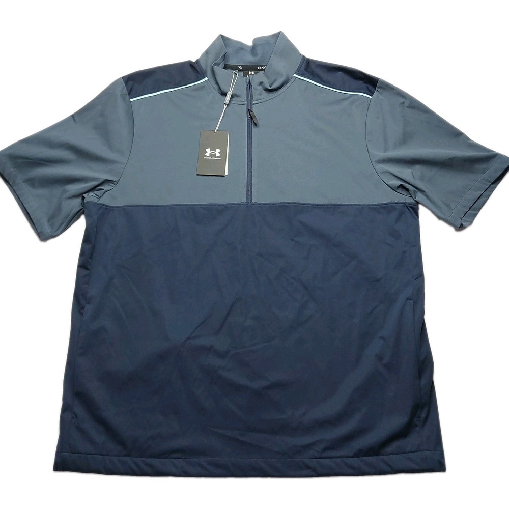 Under Armour Storm Golf Pullover‎ Large Half Zip Short Sleeve Top Blue Pocket